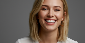 Young woman smiling with bright white teeth after having proffesional teeth whitening at Bridgford Dental Practice