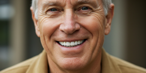 older man smiling with new set of dental implants