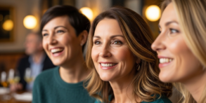 woman out with her friends smiling with confidence after dental implants treatment