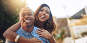 man and woman smiling after hygiene therapy at bridgford dental